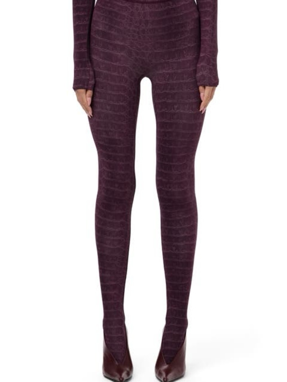 NWT Naked Wardrobe Sz S PETITE NAKED PRINT TOE TIGHTS Dark Plum Crocodile Purple